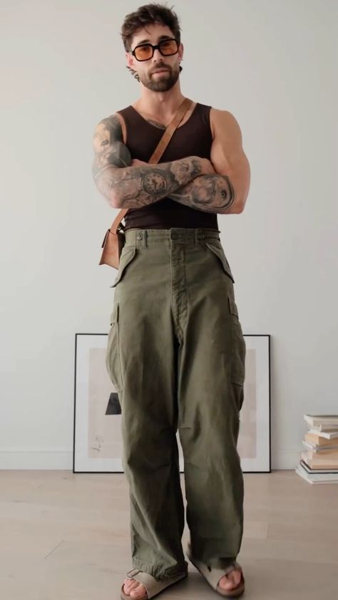 Black tank top with green cargo pants